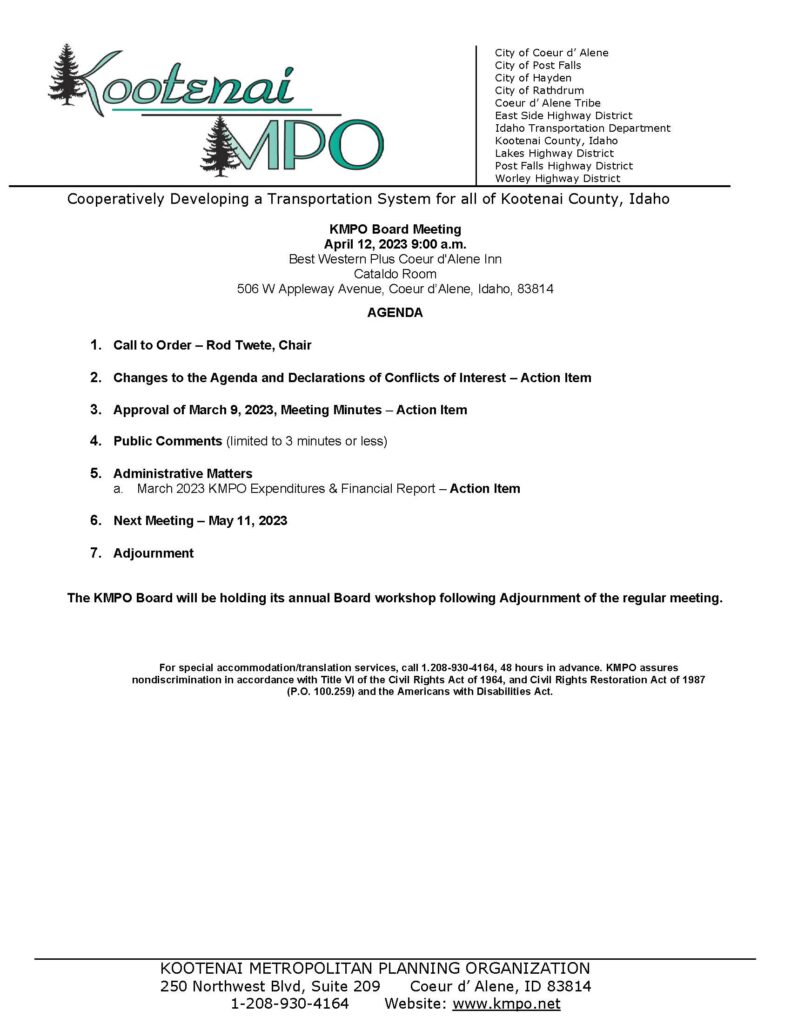 KMPO Board Meeting (moved from April 13 to April 12)